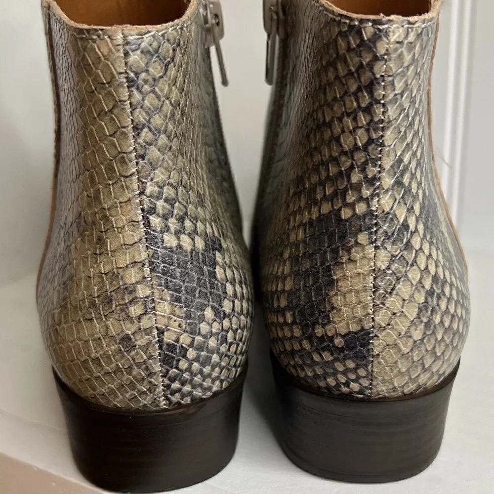 Lucky Brand | Beige Snake-Embossed Bhadie Leather Bootie - Women Size 7.5
